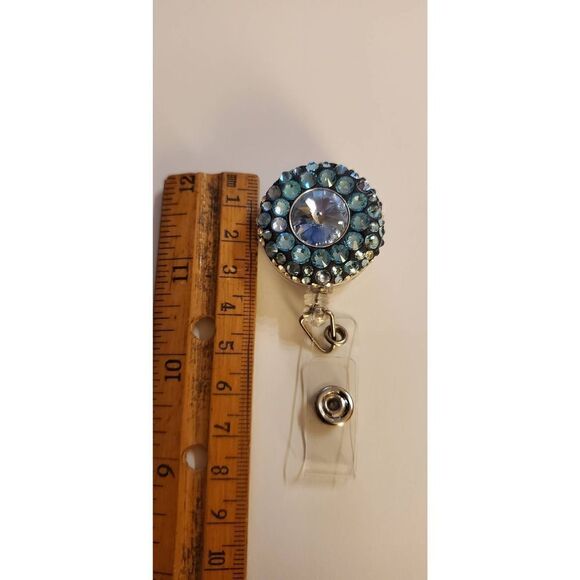 Handmade Retractable ID Holder w Swarovski Element. Work. Rare. Unique - Picture 2 of 5
